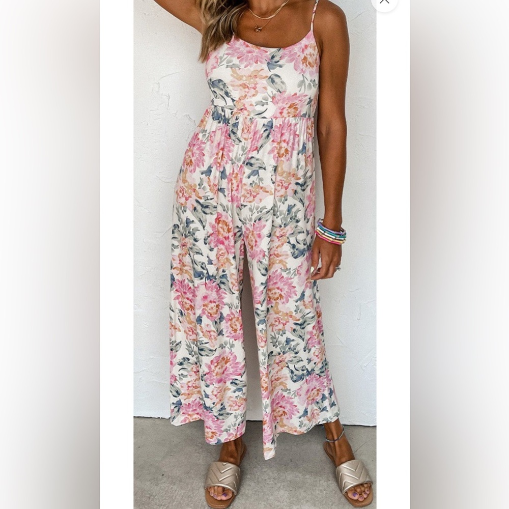 Hydrangea Floral Wide Leg Jumpsuit